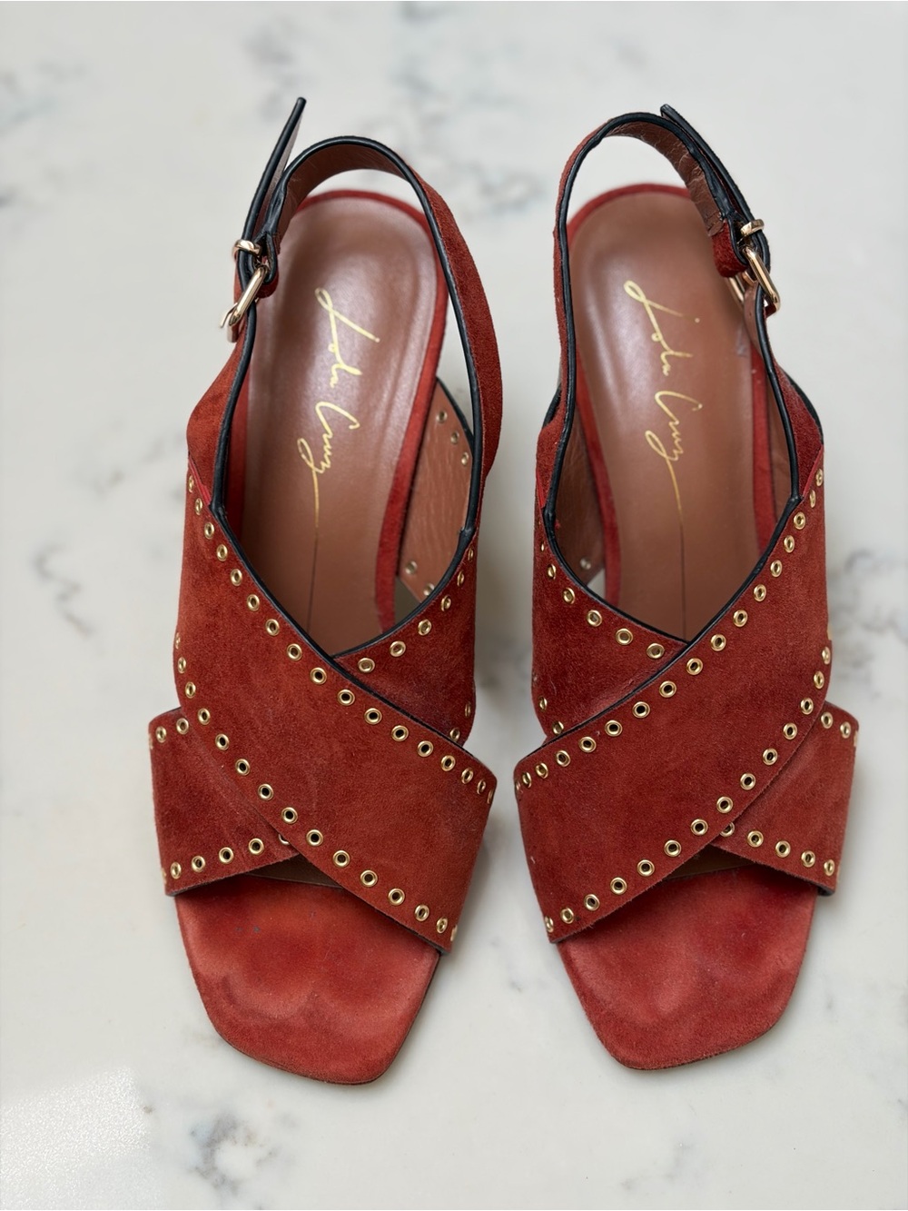 Red brown Suede Studded Slingback Sandals